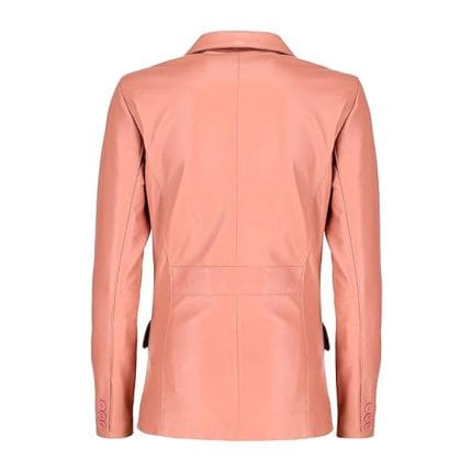 Women’s Pink Genuine Lambskin Leather Blazer Classic 2-Button Coat with Notched Lapel, Long Sleeves & Flap Pockets Soft Napa Leather Jacket for Office & Casual Wear - Image 6