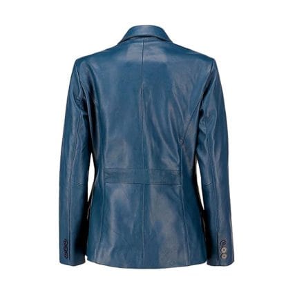 Women’s Navy Blue Lambskin Leather Blazer – Classic 2-Button Genuine Napa Leather Coat with Notched Lapel, Long Sleeves & Flap Pockets Casual, Business & Formal Wear Jacket - Image 6