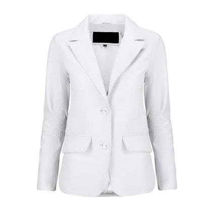 Women’s White Lambskin Leather Blazer 2-Button Suit Jacket with Notched Lapel Genuine Leather Formal & Casual Coat for Office, Travel & Evening Wear - Image 4