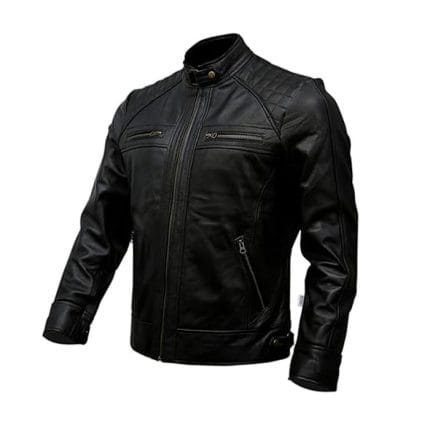 Men’s Genuine Lambskin Leather Biker Jacket Black Vintage Motorcycle Coat Diamond Quilted Cafe Racer Style Classic Slim Fit Riding Jacket - Image 2