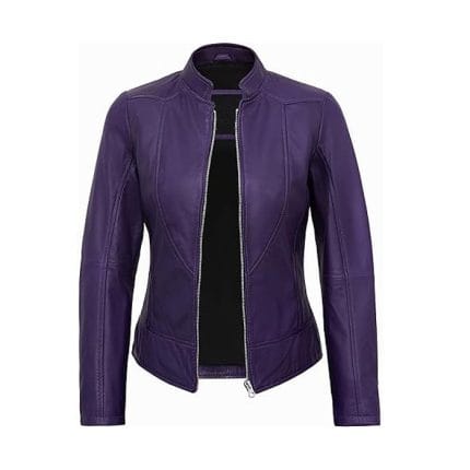 Stylish Women’s Purple Lambskin Leather Jacket Genuine Motorcycle Biker Coat with Cafe Racer Cut, Slim Fit & Soft Lining - Image 4