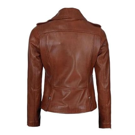 Women’s Brown Faux Leather Moto Jacket Stylish Slim Fit Biker Jacket with Asymmetrical Zipper & Classic Detailing - Image 3