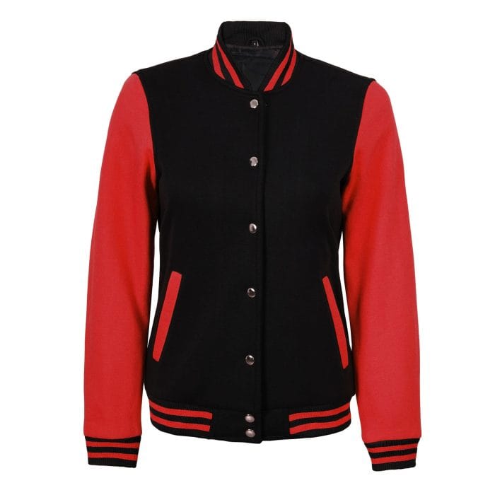 Women’s Black and Red Varsity Jacket Stylish Letterman Baseball Bomber | Lightweight College & Streetwear Outerwear - Image 2