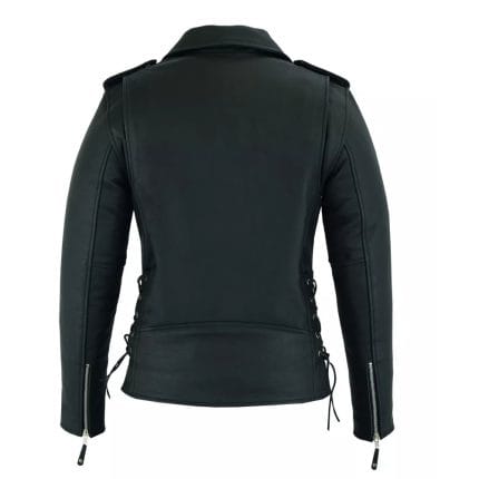 Women’s Premium Cowhide Leather Motorcycle Jacket Heavy-Duty Biker Style, Asymmetrical Zip, Adjustable Waist & Side Laces, Zip-Out Liner Classic Black Moto Riding Jacket - Image 6