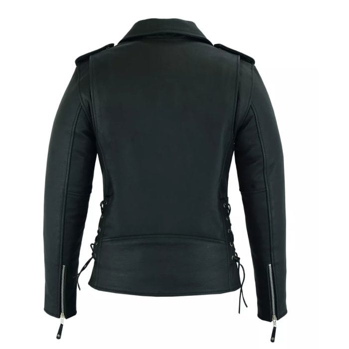 Women’s Premium Cowhide Leather Motorcycle Jacket Heavy-Duty Biker Style, Asymmetrical Zip, Adjustable Waist & Side Laces, Zip-Out Liner Classic Black Moto Riding Jacket - Image 6