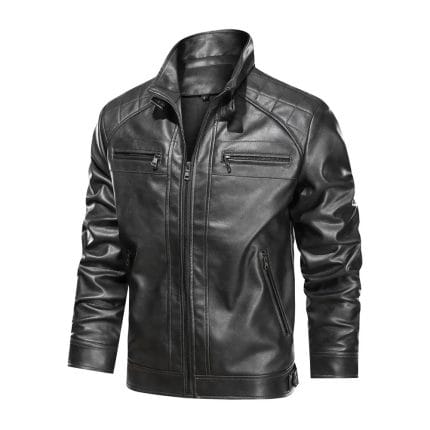Men's Black Leather Jacket Stylish Slim Fit Biker Moto Coat, Casual & Winter Fashion Outerwear - Image 4
