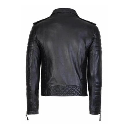Men’s Black Sheepskin Leather Biker Jacket Diamond Quilted, Slim Fit Motorcycle Riding Coat with Zipper & Multiple Pockets - Image 4