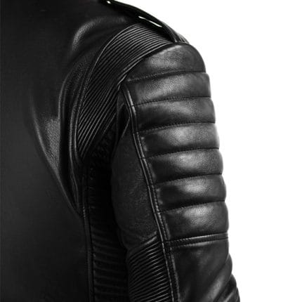 Men’s Black Genuine Leather Biker Jacket Quilted Motorcycle Style with Zipper Pockets & Slim Fit Design | Premium Real Leather Moto Jacket for Men - Image 6