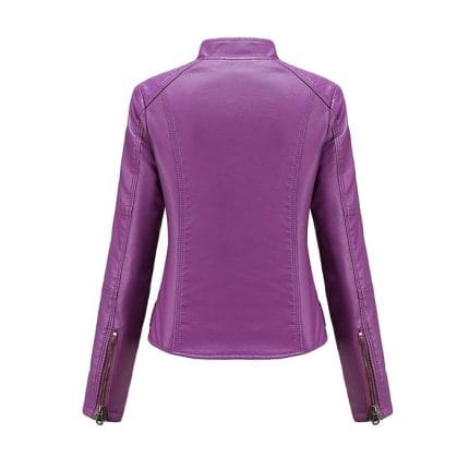 Women’s Purple Faux Leather Jacket Slim Fit Moto Biker Style Lightweight Outerwear for Women | Leather Jacket Women Fashion - Image 5