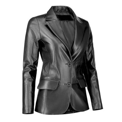 Women’s Black Lambskin Leather Blazer 2-Button Suit Jacket with Notched Lapel Genuine Leather Casual & Formal Coat for Office, Travel & Evening Wear - Image 5