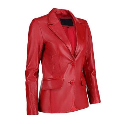 Women’s Red Lambskin Leather Blazer 2-Button Suit Jacket with Notched Lapel Genuine Leather Formal & Casual Coat for Office, Travel & Evening Wear - Image 5
