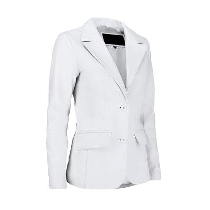 Women’s White Lambskin Leather Blazer 2-Button Suit Jacket with Notched Lapel Genuine Leather Formal & Casual Coat for Office, Travel & Evening Wear - Image 5
