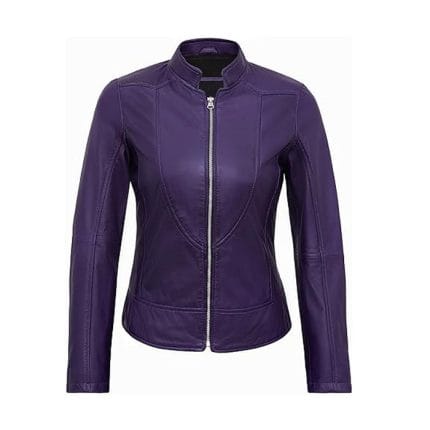 Stylish Women’s Purple Lambskin Leather Jacket Genuine Motorcycle Biker Coat with Cafe Racer Cut, Slim Fit & Soft Lining - Image 3