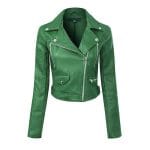 Women’s Kelly Green Faux Leather Moto Biker Jacket – Slim Fit Lightweight Outerwear with Zipper Pockets & Stylish Lapel Collar