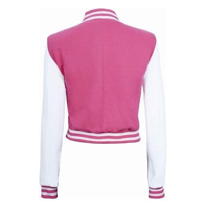 Pink & White Cropped Varsity Jacket Women Trendy Baseball Bomber Letterman Jacket with Fleece, Lightweight & Stylish - Image 4