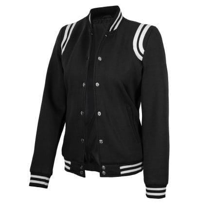Women’s Varsity Baseball Jacket High School Letterman Bomber Style Casual Fleece Jacket with Button Closure & Pockets (Black) - Image 3