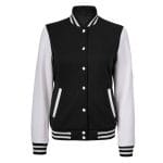 Women’s Black and White Varsity Jacket High School Letterman Bomber Style Baseball Jacket for Women | Lightweight Outerwear