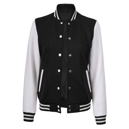 Women’s Black and White Varsity Jacket High School Letterman Bomber Style Baseball Jacket for Women | Lightweight Outerwear - Image 2