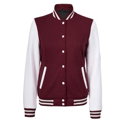 Women’s Maroon and White Varsity Jacket Classic High School Letterman Bomber Baseball Jacket for Women | Lightweight Outerwear - Image 2