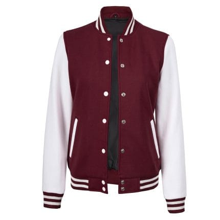 Women’s Maroon and White Varsity Jacket Classic High School Letterman Bomber Baseball Jacket for Women | Lightweight Outerwear - Image 3