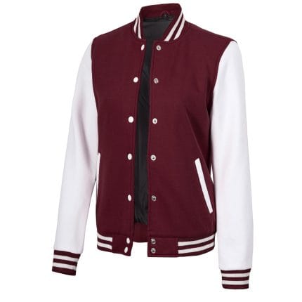 Women’s Maroon and White Varsity Jacket Classic High School Letterman Bomber Baseball Jacket for Women | Lightweight Outerwear - Image 4