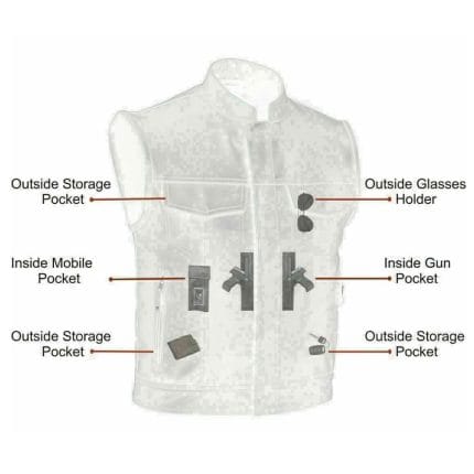 LuxHide Men’s Black Leather Motorcycle Biker Vest Club Style Riding Vest with Concealed Carry Pockets & Premium Cowhide Leather - Image 5