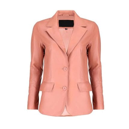 Women’s Pink Genuine Lambskin Leather Blazer Classic 2-Button Coat with Notched Lapel, Long Sleeves & Flap Pockets Soft Napa Leather Jacket for Office & Casual Wear - Image 3