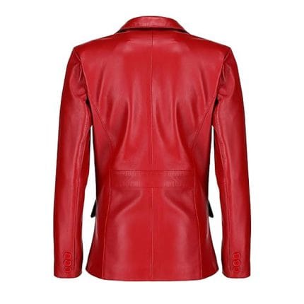 Women’s Red Lambskin Leather Blazer 2-Button Suit Jacket with Notched Lapel Genuine Leather Formal & Casual Coat for Office, Travel & Evening Wear - Image 6