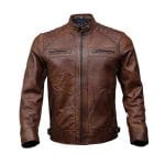 Men’s Vintage Brown Distressed Leather Biker Jacket Genuine Lambskin Motorcycle Coat Classic Cafe Racer Slim Fit Riding Jacket