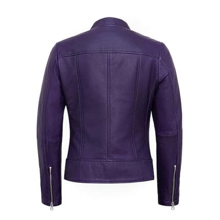 Stylish Women’s Purple Lambskin Leather Jacket Genuine Motorcycle Biker Coat with Cafe Racer Cut, Slim Fit & Soft Lining - Image 6
