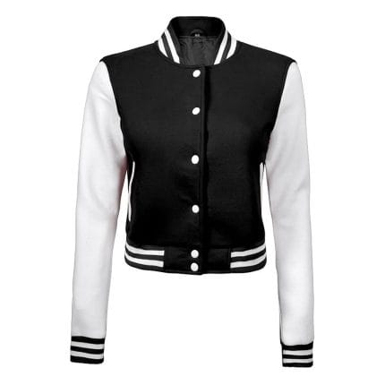Black & White Cropped Varsity Jacket Women Casual Bomber Baseball Jacket with Fleece, Lightweight Letterman Style - Image 2