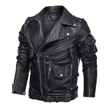 Men's Black Shearling Aviator Jacket Real Sheepskin RAF Flight Bomber Coat Winter Warm Biker Outerwear - Image 2