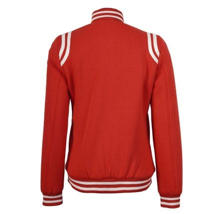 Women’s Varsity Baseball Jacket Red High School Letterman Bomber Style Fleece Jacket with Button Closure & Pockets - Image 4