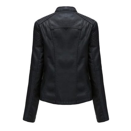 Women’s Leather Biker Jacket Moto Style Short Coat with Zip Pockets Casual Slim Fit Motorcycle Outerwear for Fashion & Riding - Image 6