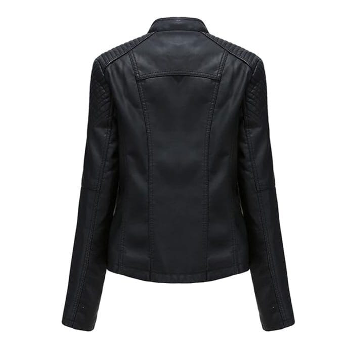 Women’s Leather Biker Jacket Moto Style Short Coat with Zip Pockets Casual Slim Fit Motorcycle Outerwear for Fashion & Riding - Image 6