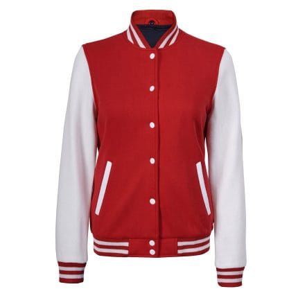 Women’s Red and White Varsity Jacket High School Letterman Bomber Style Baseball Jacket for Women | Lightweight Outerwear - Image 2