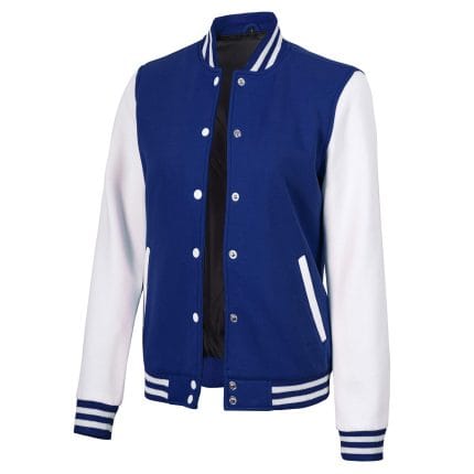 Women’s Blue and White Varsity Jacket Classic High School Letterman Bomber Baseball Jacket for Women | Lightweight Outerwear - Image 4