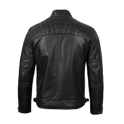 Men’s Black Cafe Racer Leather Jacket 100% Real Lambskin Biker Motorcycle Jacket with Quilted Shoulders, Slim Fit, YKK Zipper Pockets & Waist Adjusters Vintage Riding & Casual Fashion by Decrum - Image 6