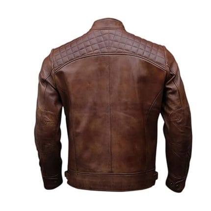Men’s Vintage Brown Distressed Leather Biker Jacket Genuine Lambskin Motorcycle Coat Classic Cafe Racer Slim Fit Riding Jacket - Image 3