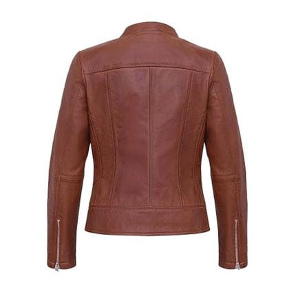 Women’s Real Lambskin Brown Leather Jacket Premium Motorcycle Biker Coat with Cafe Racer Style, Zipper Closure & Soft Inner Lining Classic Slim Fit Leather Outerwear for Casual & Party Wear - Image 6