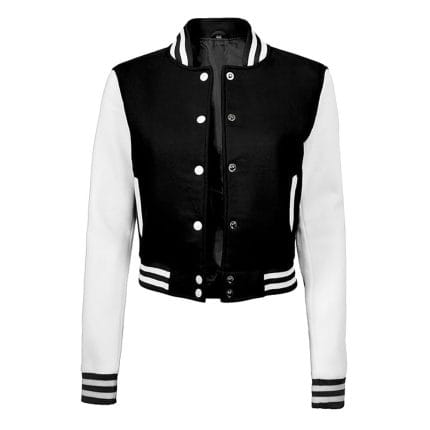 Black & White Cropped Varsity Jacket Women Casual Bomber Baseball Jacket with Fleece, Lightweight Letterman Style - Image 3