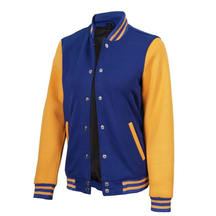 Women’s Blue and Yellow Varsity Jacket Letterman Baseball Bomber | Trendy College & Streetwear Outerwear - Image 4
