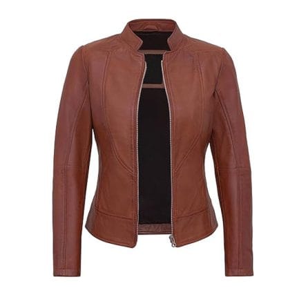 Women’s Real Lambskin Brown Leather Jacket Premium Motorcycle Biker Coat with Cafe Racer Style, Zipper Closure & Soft Inner Lining Classic Slim Fit Leather Outerwear for Casual & Party Wear - Image 5