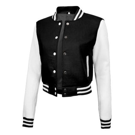 Black & White Cropped Varsity Jacket Women Casual Bomber Baseball Jacket with Fleece, Lightweight Letterman Style - Image 4