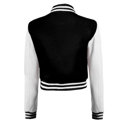 Black & White Cropped Varsity Jacket Women Casual Bomber Baseball Jacket with Fleece, Lightweight Letterman Style - Image 5
