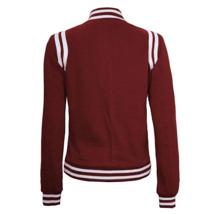 Women’s Varsity Baseball Jacket Maroon High School Letterman Bomber Style Fleece Jacket with Button Closure & Pockets - Image 4