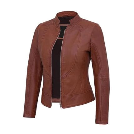 Women’s Real Lambskin Brown Leather Jacket Premium Motorcycle Biker Coat with Cafe Racer Style, Zipper Closure & Soft Inner Lining Classic Slim Fit Leather Outerwear for Casual & Party Wear - Image 4