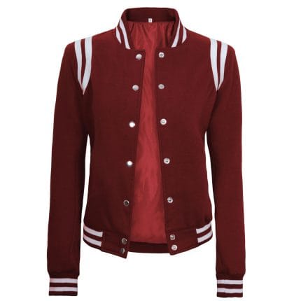 Women’s Varsity Baseball Jacket Maroon High School Letterman Bomber Style Fleece Jacket with Button Closure & Pockets - Image 2