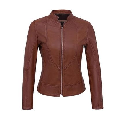 Women’s Real Lambskin Brown Leather Jacket Premium Motorcycle Biker Coat with Cafe Racer Style, Zipper Closure & Soft Inner Lining Classic Slim Fit Leather Outerwear for Casual & Party Wear - Image 3