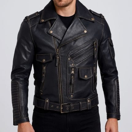 Men's Black Shearling Aviator Jacket Real Sheepskin RAF Flight Bomber Coat Winter Warm Biker Outerwear - Image 6